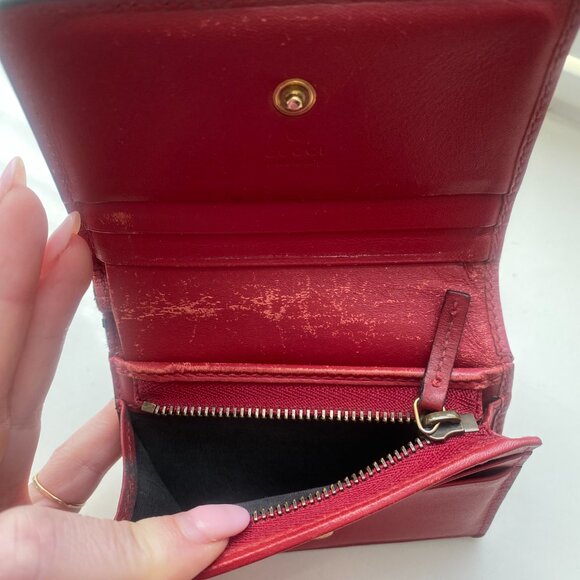 GUCCI GG Supreme Monogram Cherry Embellished Card Case Wallet Hibiscus Red - Picture 11 of 13